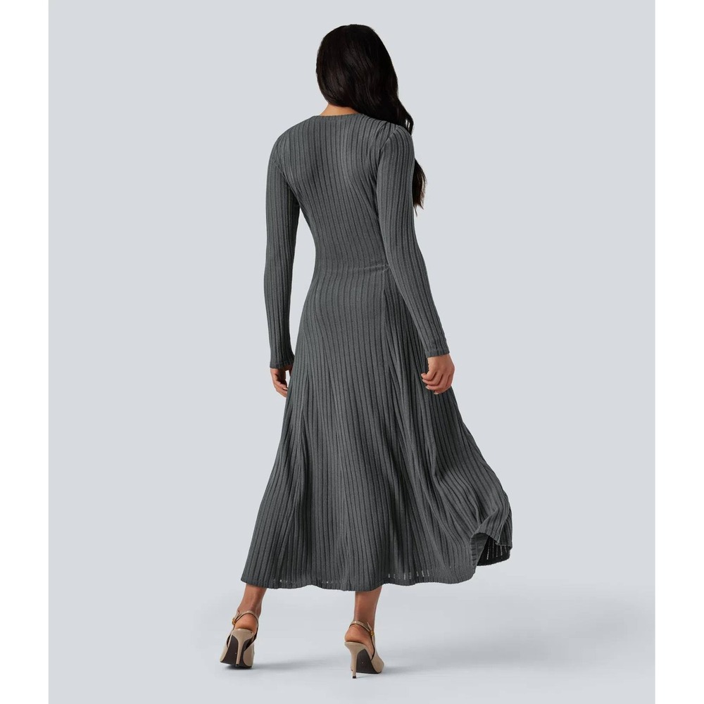 Nwt halara M gray ribbed Henley vacation travel church long sleeve maxi dress - Picture 5 of 5